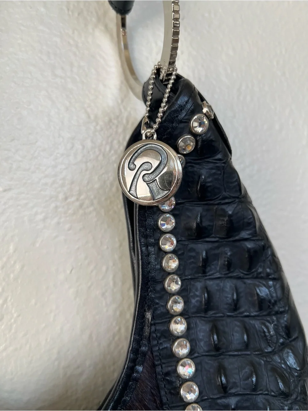 Raviani Croc-Embossed Western Hobo Rodeo Shoulder Bag